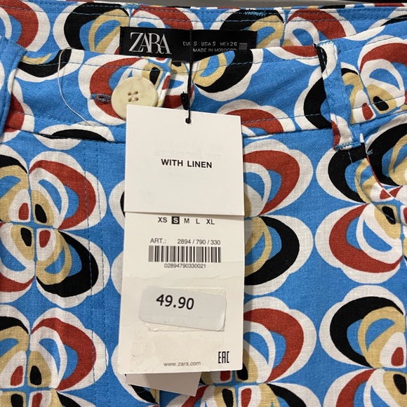 BRAND NEW ZARA LINEN BLEND GEOMETRIC PRINT PANTS - Picture 11 of 16